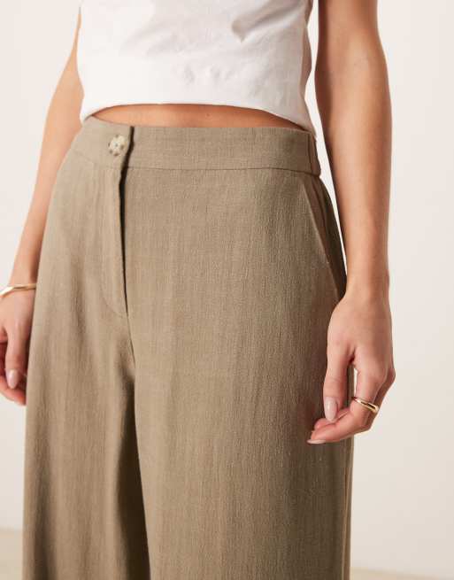 ASOS DESIGN Petite – Khakifärgade linnebyxor med raka ben och avslappnad passform, 2 av 5