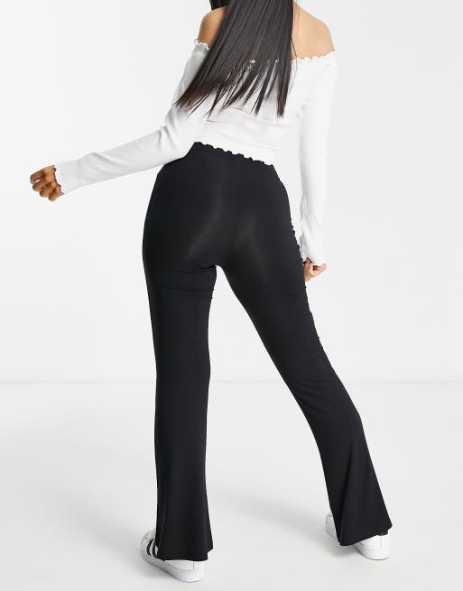 Petite Black Ribbed Flared Trousers