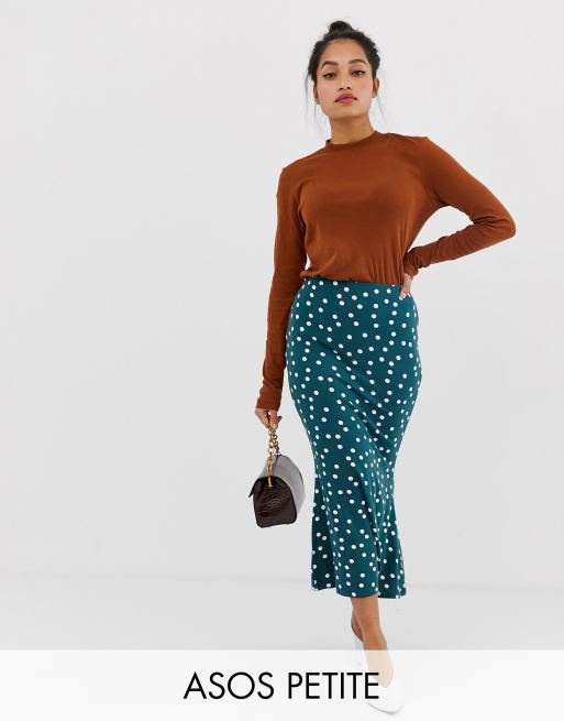 ASOS DESIGN Petite kickflare midi skirt in polka dot | ASOS