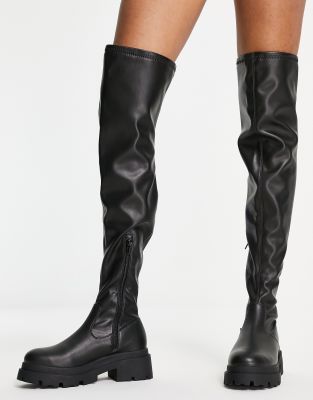 ASOS DESIGN Petite Kieran chunky flat over the knee boots in black