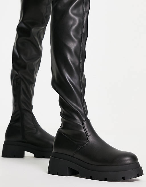 ASOS Petite Kieran Chunky Flat Over-the-knee Boots in Black Womens Shoes Boots Over-the-knee boots 