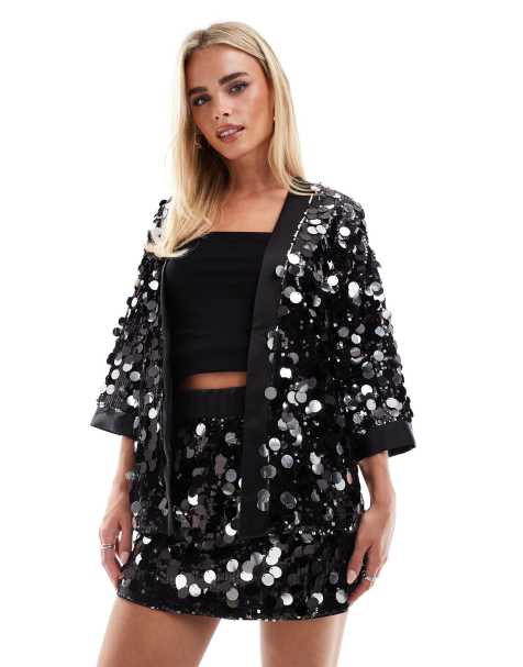 ASOS DESIGN Petite - Kimono nero con paillettes a disco - view 1