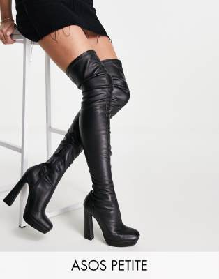 ASOS DESIGN Petite Kira high-heeled platform over the knee boots in black