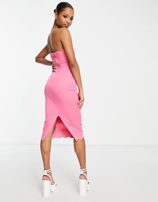 ASOS DESIGN Petite – Klarrosa, uddkantad midiklänning med bandeau-ringning, 2 av 4