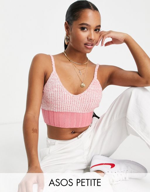 ASOS DESIGN knit crop cami with skinny strap in pink