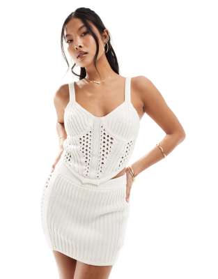 Asos Petite Asos Design Petite Knit Crochet Corset Top In White - Part Of A Set