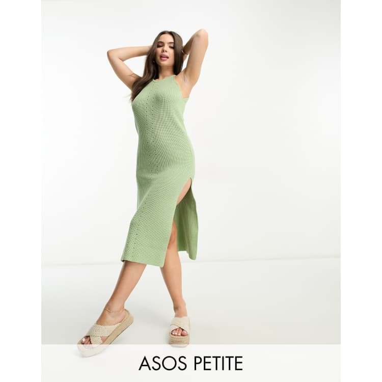 ASOS DESIGN Petite knit halter neck maxi dress in khaki