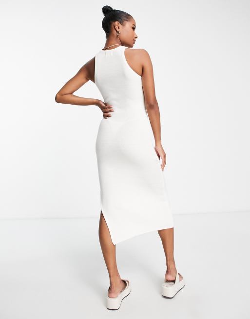 ASOS DESIGN Petite knit racer midi dress in cream, 2 of 4