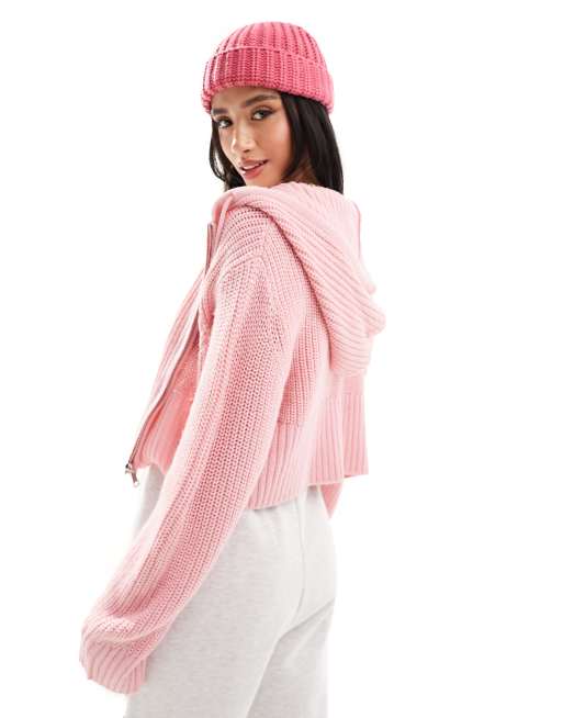 トップス rosemuse logo AP puffy knit pink ASOS DESIGN Petite knit zip up hoodie in pink | ASOS