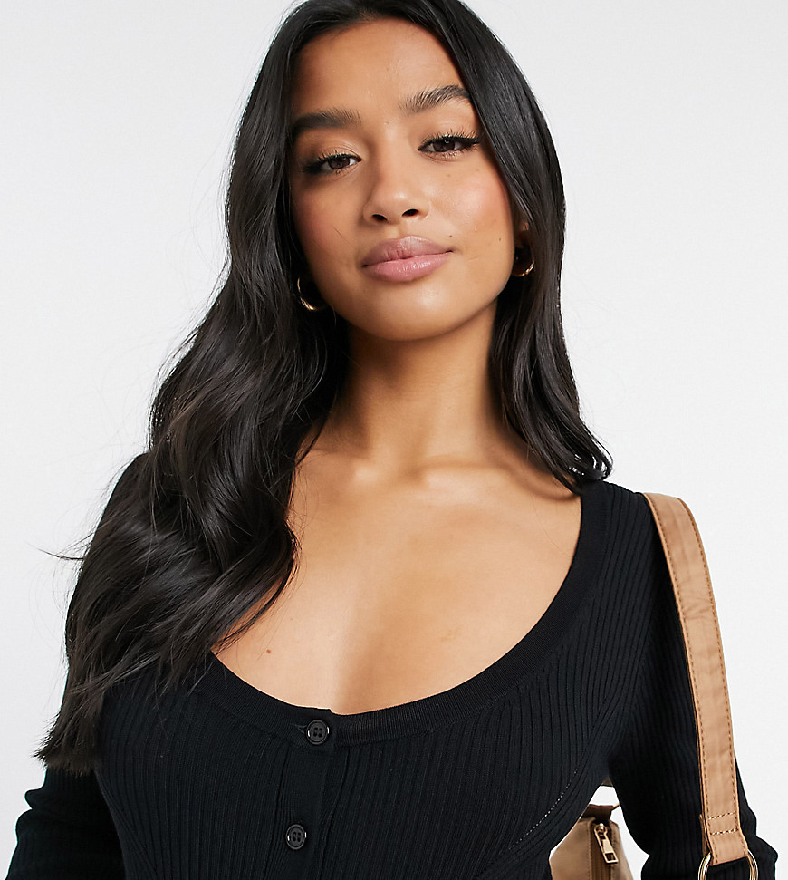ASOS DESIGN Petite knitted bodysuit with button front detail in black