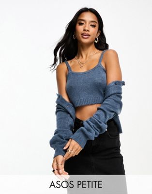 ASOS DESIGN Petite knitted cami top twin set co-ord in blue