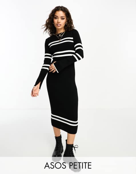 ASOS DESIGN Petite knitted maxi dress with sporty stripe in monochrome - view 1