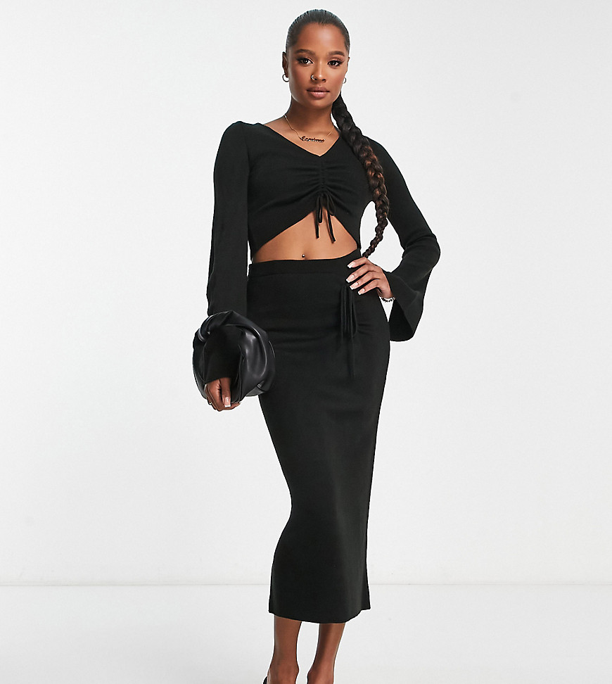 Asos Petite Asos Design Petite Knitted Midi Skirt In Black - Part Of A Set