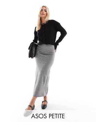 ASOS Petite ASOS DESIGN Petite knitted midi skirt in grey