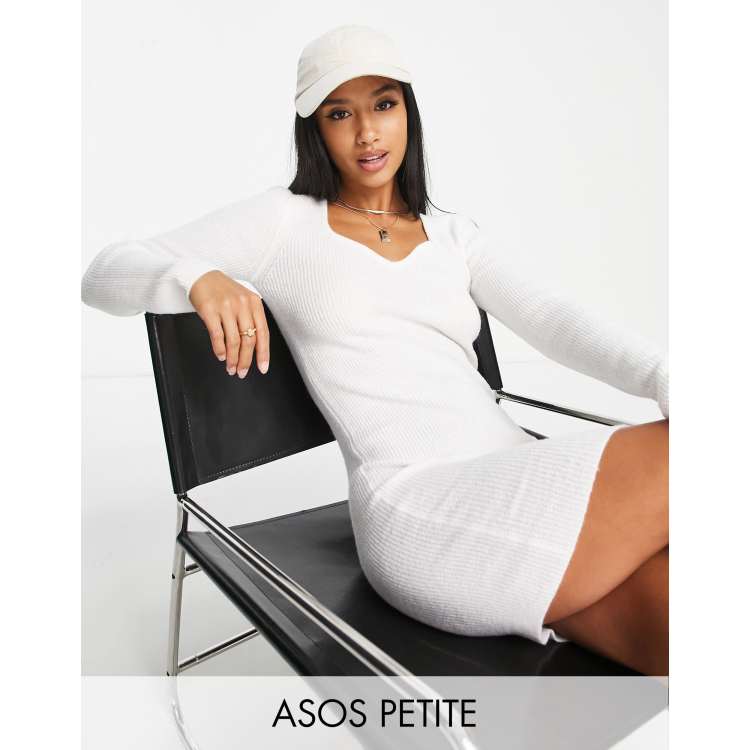 ASOS DESIGN Tall knit mini dress with sweetheart plunge neckline in white