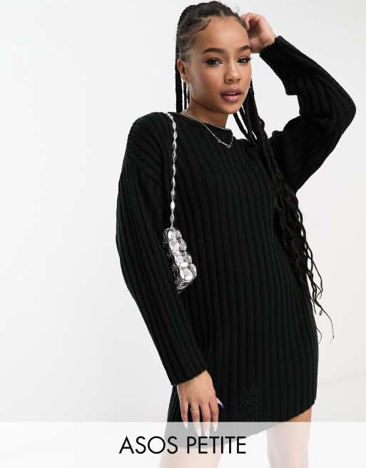 ASOS DESIGN Petite knitted mini jumper dress in rib in black