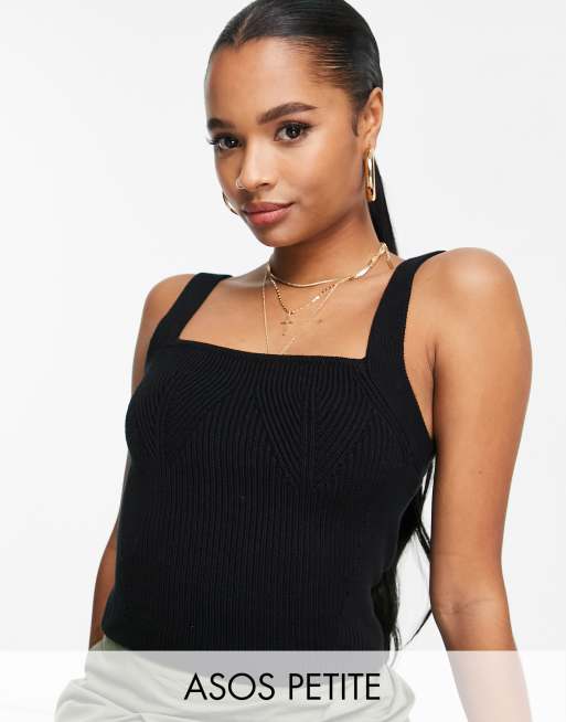 ASOS DESIGN Petite knitted square neck cami in black 