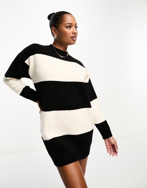 ASOS DESIGN Petite knitted sweater mini dress with crew neck in stripe , 3 of 4