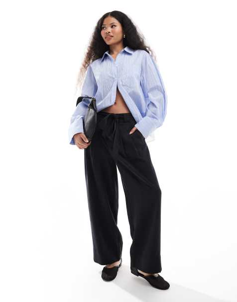 ASOS DESIGN Petite – Knöchellange weiche Hose in Schwarz mit Bindegürtel - view 1