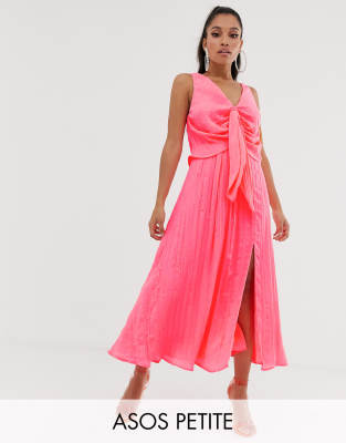 ASOS DESIGN Petite knot front pleated maxi dress | ASOS