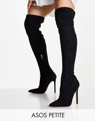 ASOS DESIGN Petite Koko heeled over the knee boots in black micro