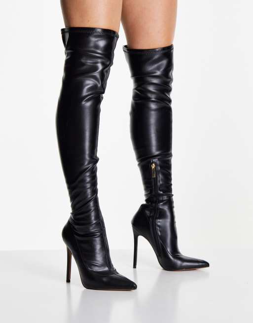 ASOS DESIGN Petite – Koko – Overknee-Stiefel in Schwarz mit Absatz 