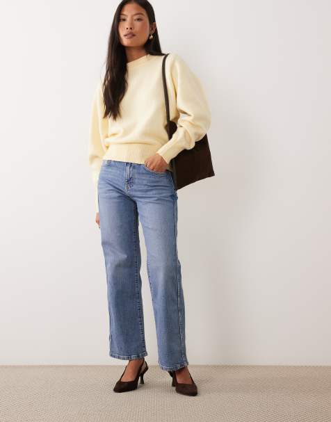 ASOS DESIGN Petite komfortstretch jeans med lige ben i autentisk mellemblå - view 1