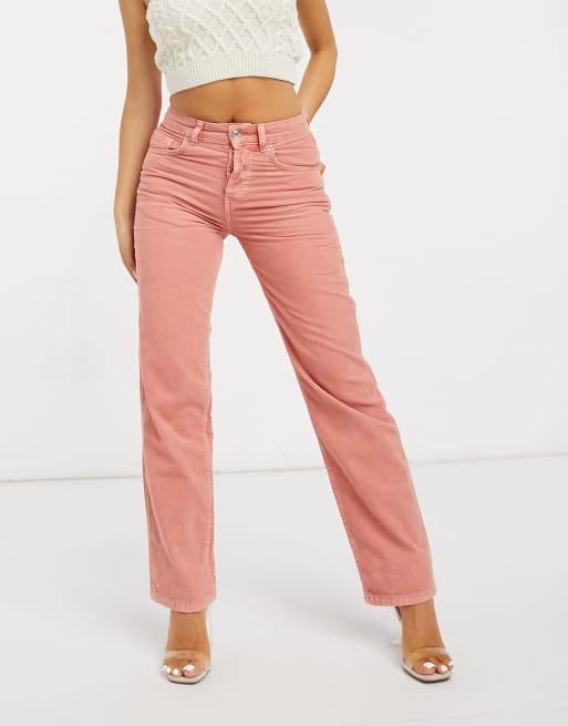 ASOS DESIGN Petite – Korallröda raka jeans i manchester med medelhög midja, 3 av 4