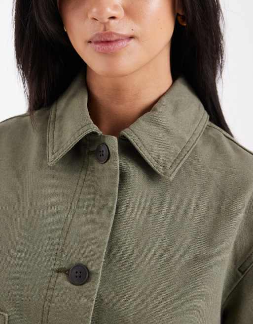 ASOS DESIGN Petite - Kort harrington jack van katoen in kaki, 4 van 4
