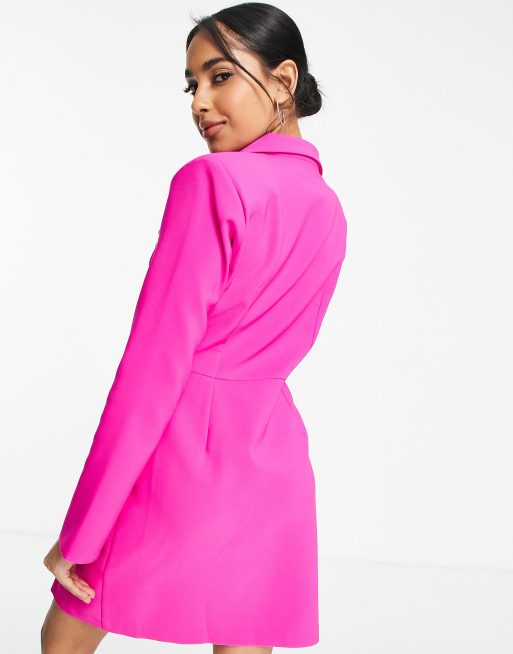 ASOS DESIGN Petite – Kurzes Blazer-Kleid in Magenta mit geknöpftem Schlitz am Rock, 4 von 4