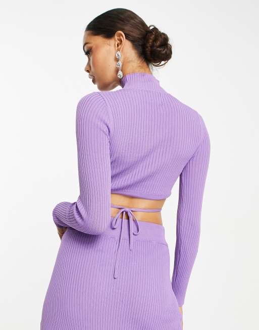 ASOS DESIGN Petite – Kurzes Strickoberteil in Lila mit Schnürung, Kombiteil, 4 von 4