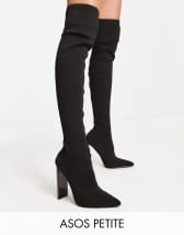 ASOS DESIGN Petite Kalani over the knee boots in black micro | ASOS