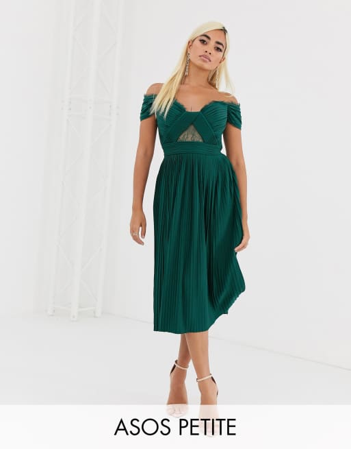 ASOS DESIGN Petite lace and pleat bardot midi dress