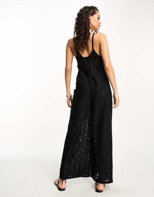 Petite Glitter Lace Up Back Jumpsuit