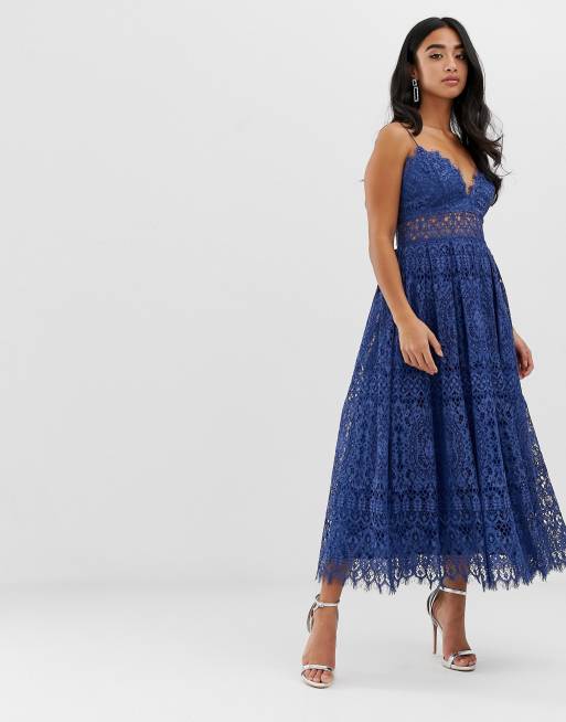 Navy Lace Cami Midi Dress