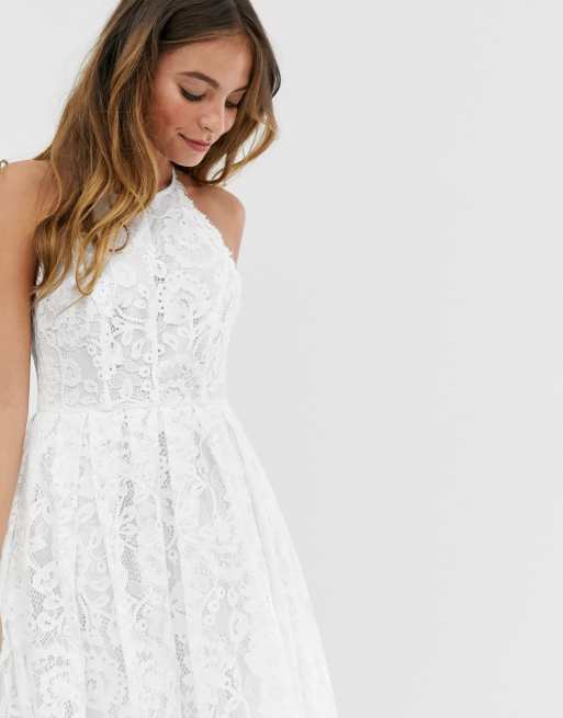 ASOS DESIGN Petite lace halter neck maxi wedding dress