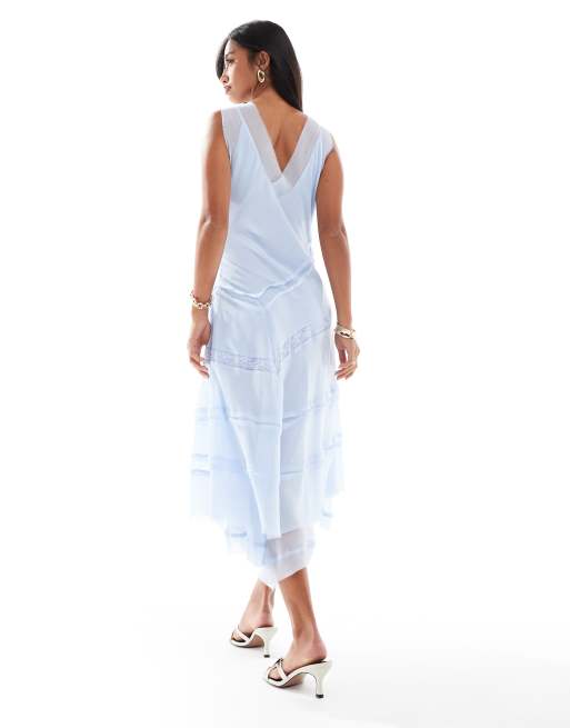 ASOS DESIGN Petite lace insert dress with hi low hem in ice blue, 4 of 4