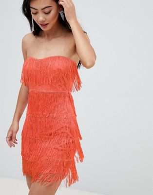 orange fringe dress