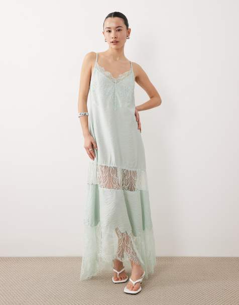ASOS DESIGN Petite lace insert hanky hem maxi dress in mint - view 1