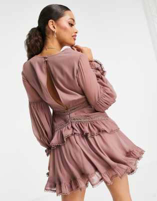 ASOS DESIGN Petite lace insert mini dress with button detail | ASOS