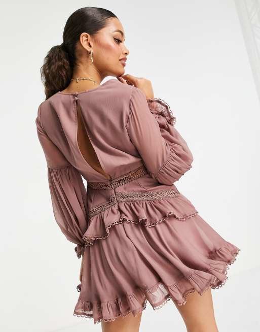 ASOS DESIGN Petite lace insert mini dress with button detail | ASOS