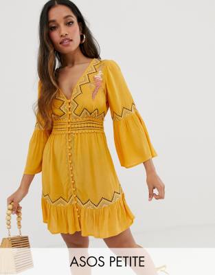 asos yellow embroidered dress