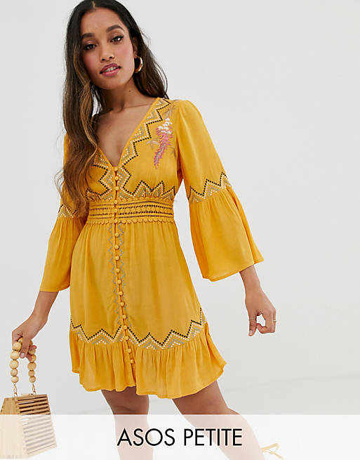 ASOS DESIGN Petite lace insert mini dress with embroidery | ASOS