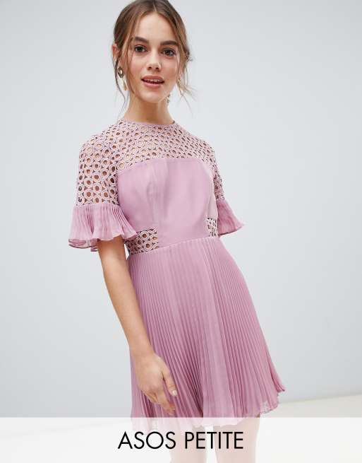 Asos design lace hotsell insert pleated mini dress