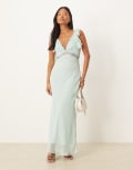 [ASOS Petite] ASOS DESIGN Petite lace inserts slip chiffon midi dress in light blue-Green 10 Light Blue
