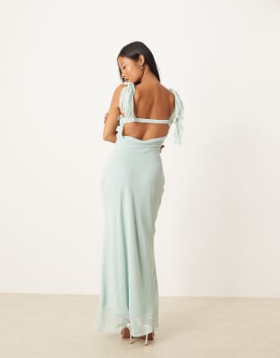 ASOS DESIGN Petite lace inserts slip chiffon midi dress in light blue | ASOS