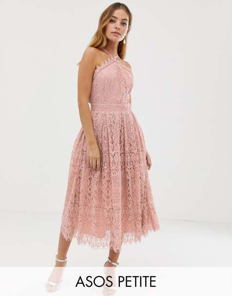 ASOS DESIGN Petite lace midi dress with pinny bodice
