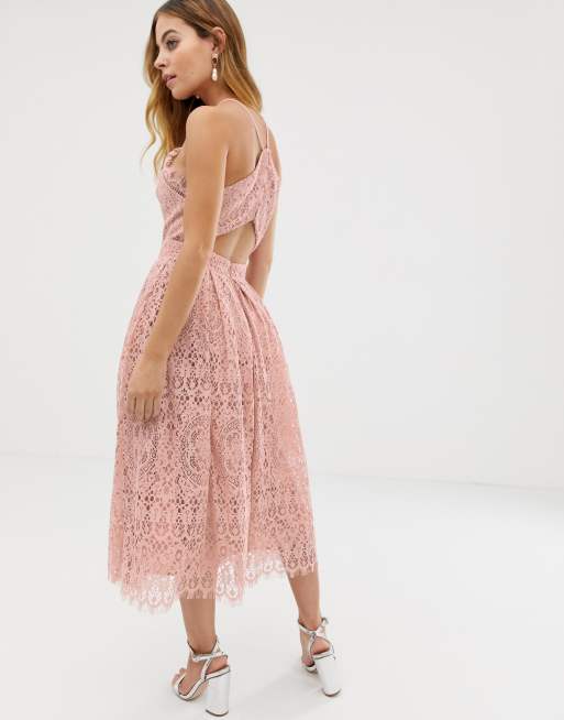 Asos design lace midi shop dress with pinny bodice