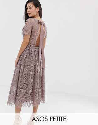 asos design lace midi dress with ribbon tie and open back