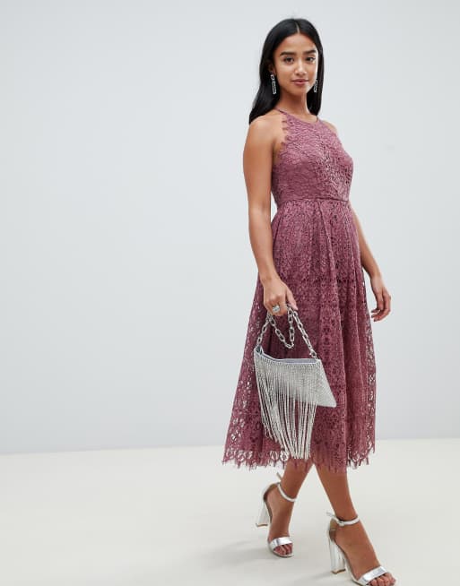 Lace pinny scallop outlet edge midi prom dress